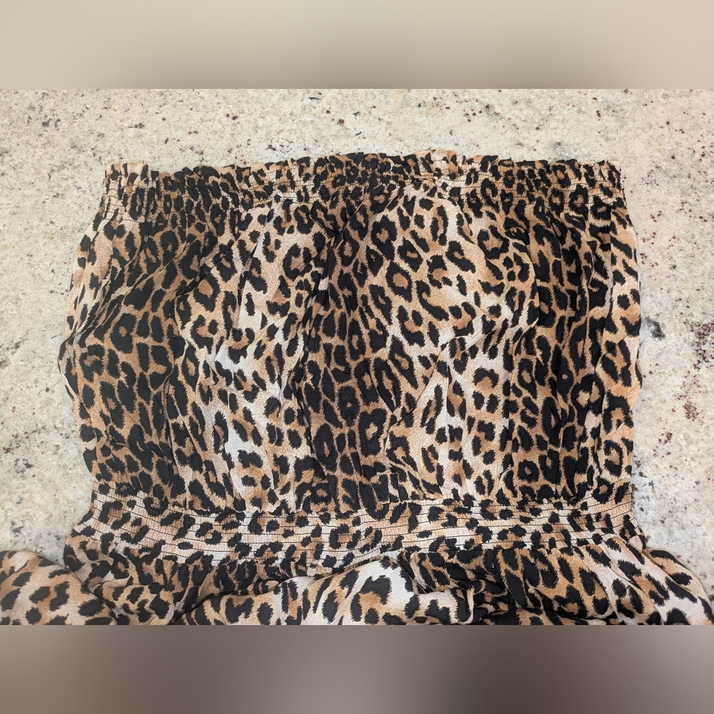Forever 21+ Leopard Print Strapless Wide Leg Jumpsuit 3X Palazzo